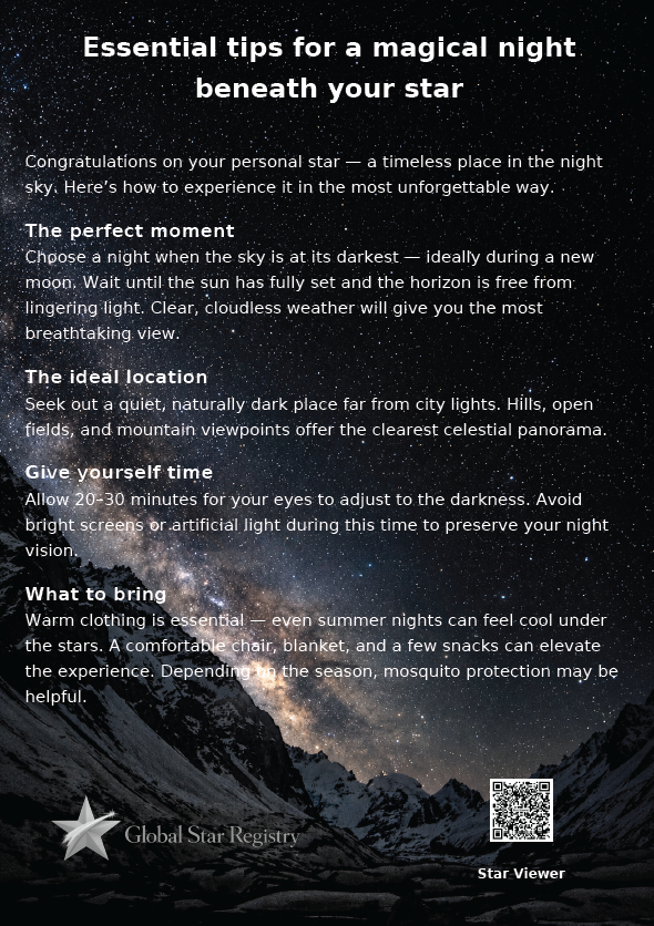 Star Naming Fact Sheet - Tips for finding your star